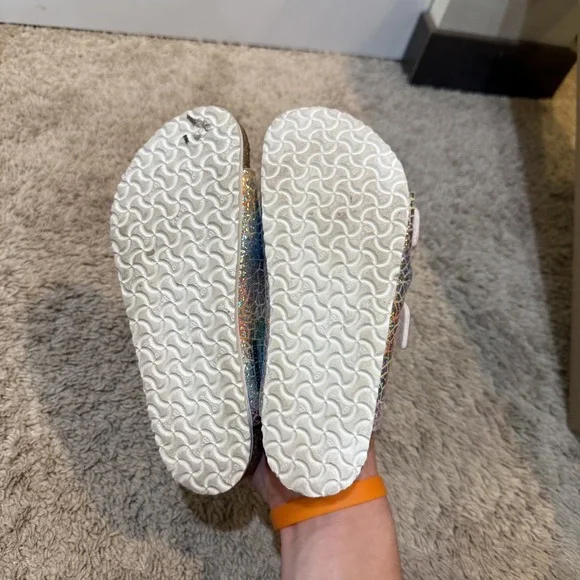 Birkenstock Arizona Shoes Womens Size 3 34 Silver Vegan Holographic Cork Sandals - Picture 6 of 7